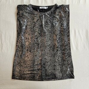 Runway Paris Metallic Silver Snakeskin Print Sleeveless Top Women S/M Black